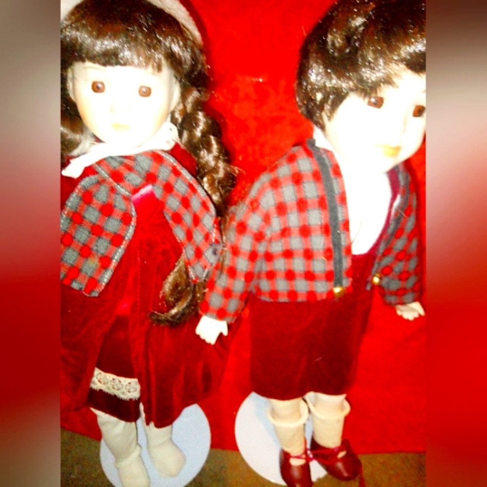 Brother and sister porcelain dolls